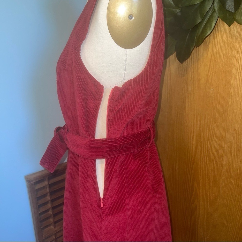 American‎ Eagle Outfitters Deep Red Corduroy Jumper Dress Large Belted Pockets - Picture 4 of 8